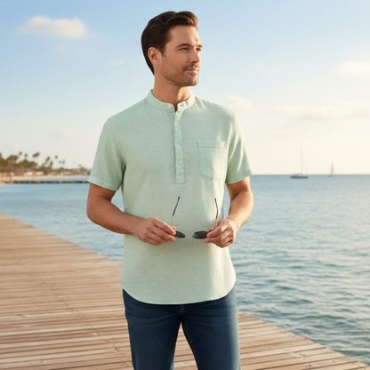 Men's Linen Henley Shirt Classic Summer Beige