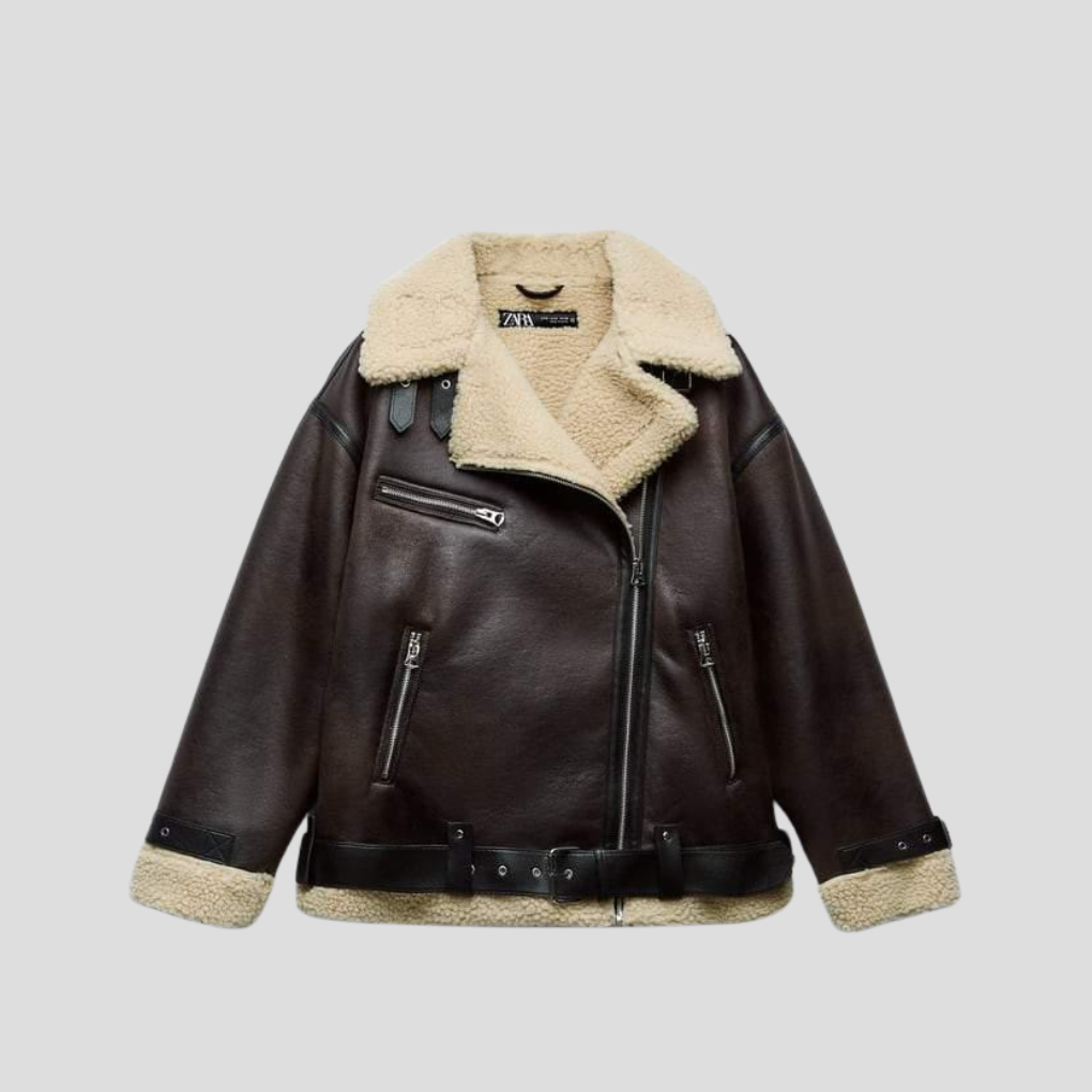 Women's Faux Leather Lapel Jacket - Vonnera