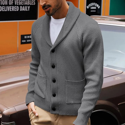 Men's Shawl Collar Cardigan Knit With Front Pockets