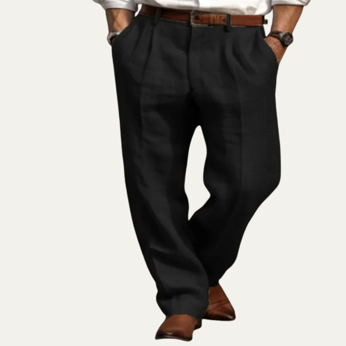 Men's Vintage Pleated Straight Pants Casual Cotton