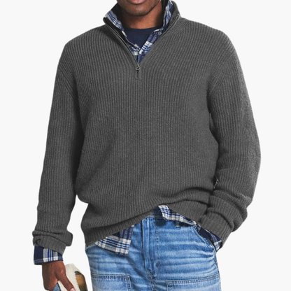 Men's Ribbed Knit Pullover Half-Zip Sweater