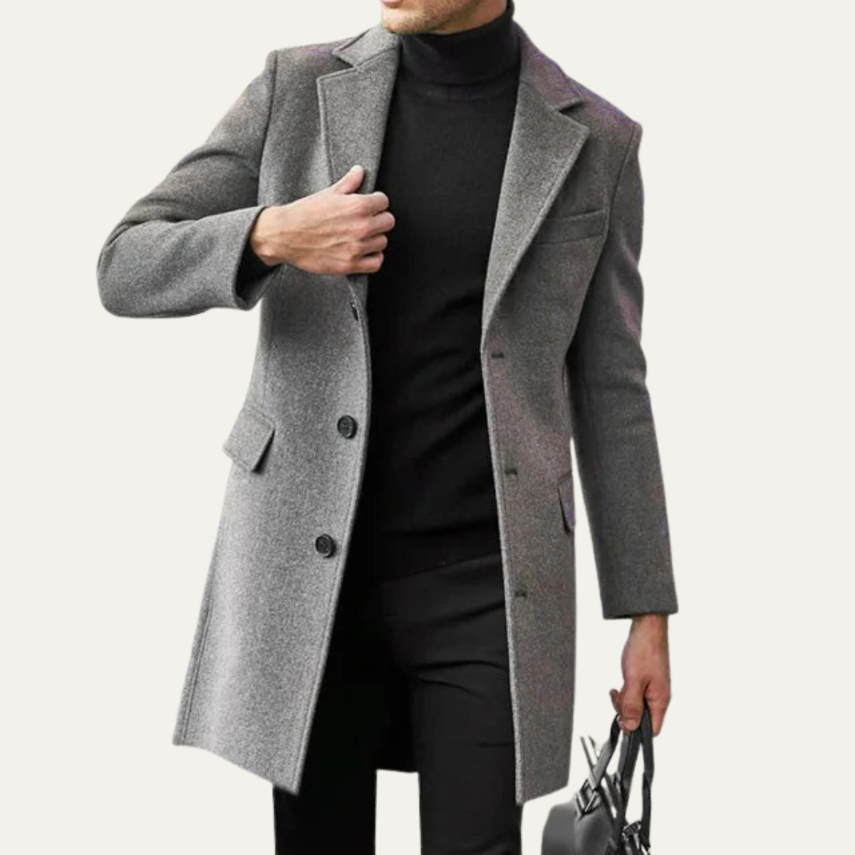 Men's Wool Single Breasted Coat Minimal Black