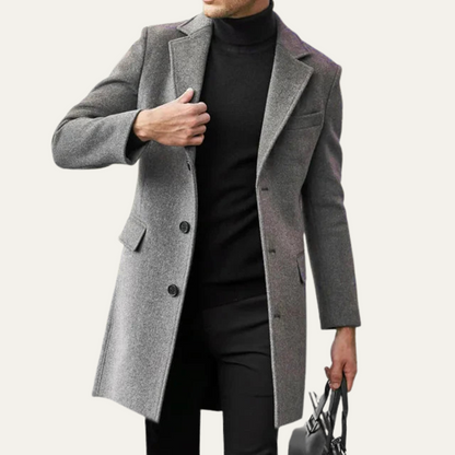 Men's Wool Single Breasted Coat Minimal Black