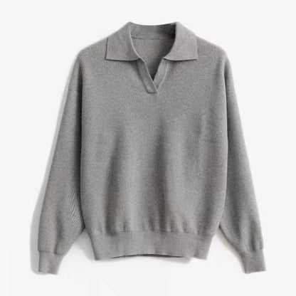 Women's Relaxed Fit V-Neck Sweater Ribbed Collar Cozy - Vonnera