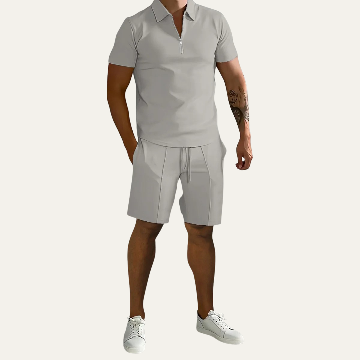 Men's Polo Shirt And Shorts Set Gray