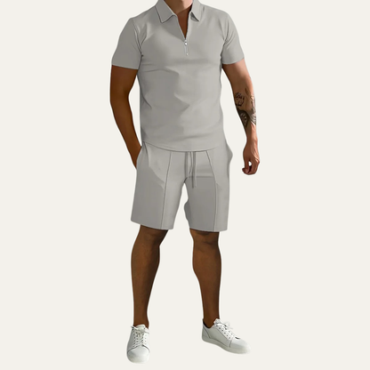 Men's Polo Shirt And Shorts Set Gray