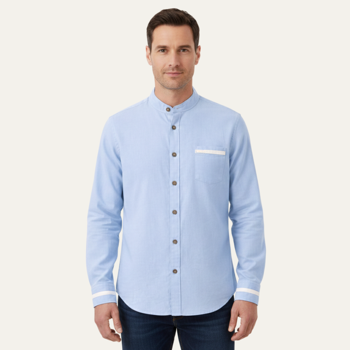 Men's Business Button Up Shirt Standing Collar Silverhaven Ridge