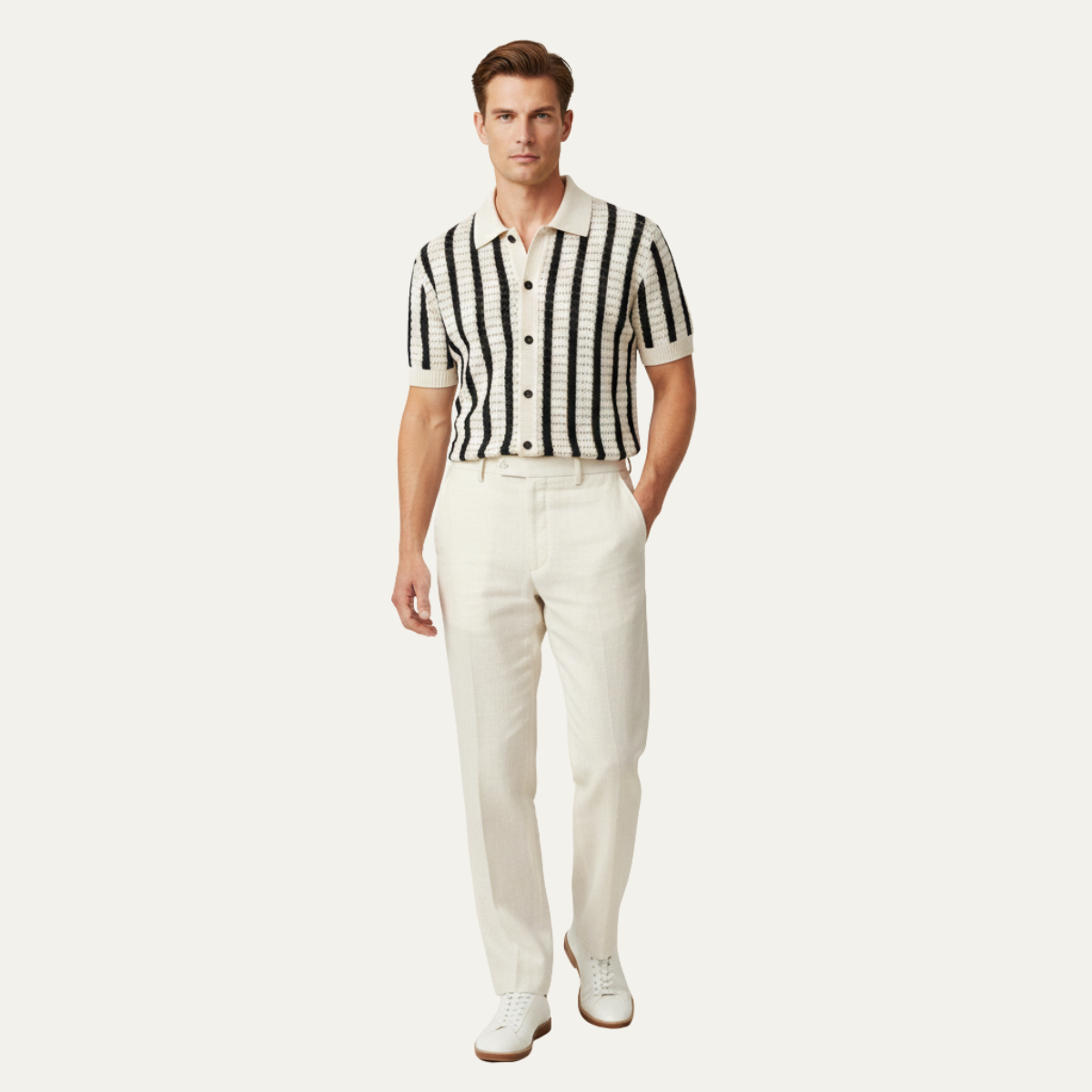 Men's Breathable Striped Polo Shirt