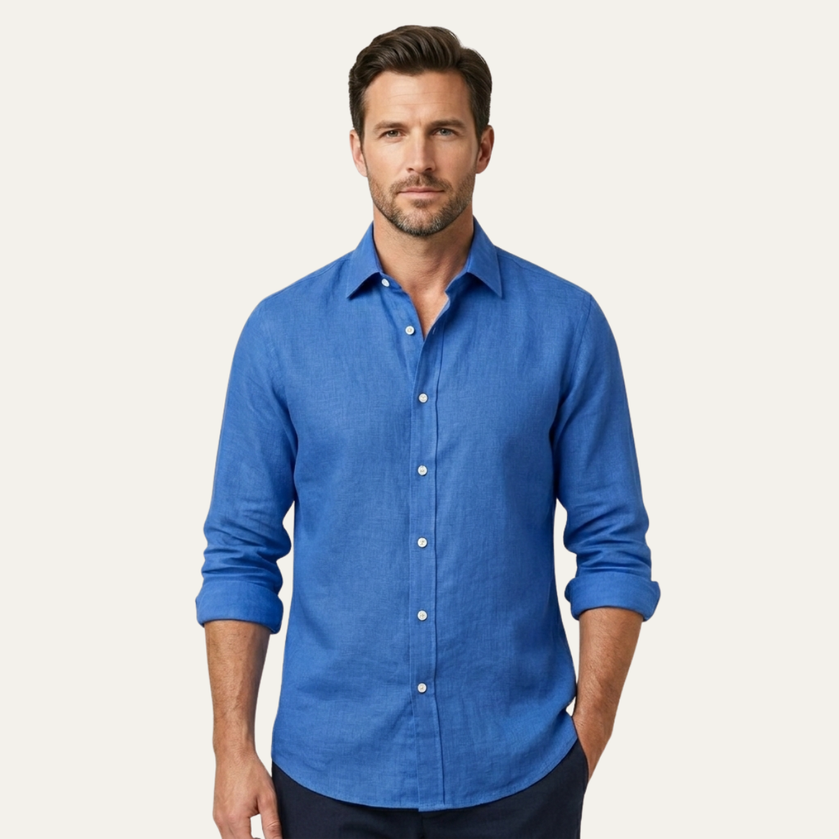 Men's Linen Button Up Shirt Casual Light Blue