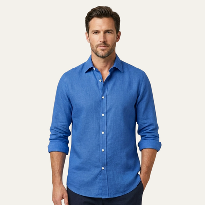 Men's Linen Button Up Shirt Casual Light Blue