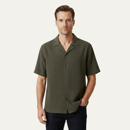 Men's Casual Button Up Shirt Loose Fit Cotton Turn Down Collar