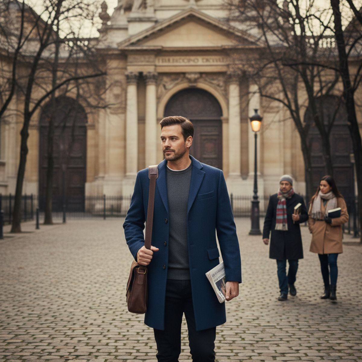Men's Wool Blend Overcoat Single Breasted Navy