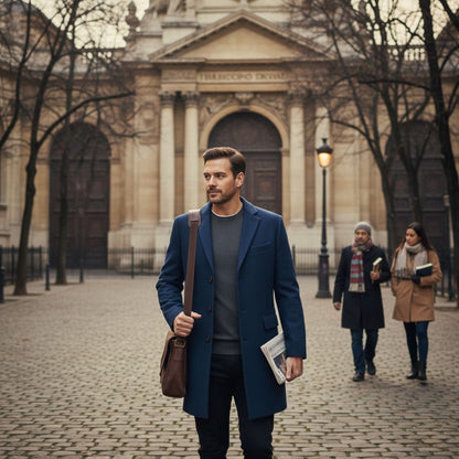 Men's Wool Blend Overcoat Single Breasted Navy