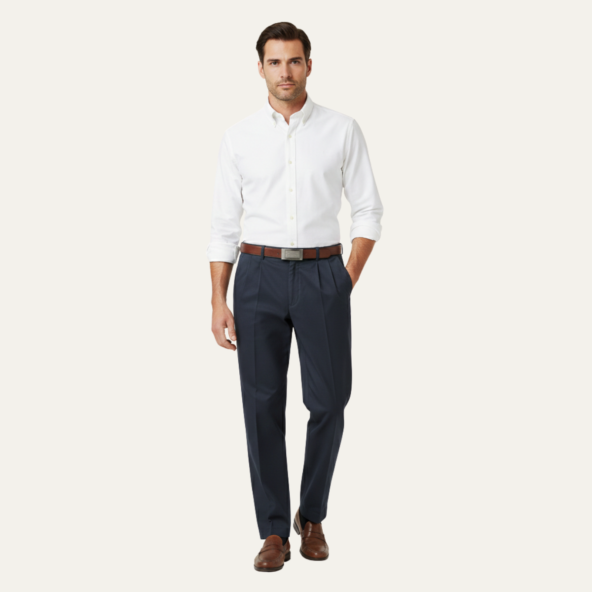 Men's Classic Straight Leg Pants Double Pleated Cotton
