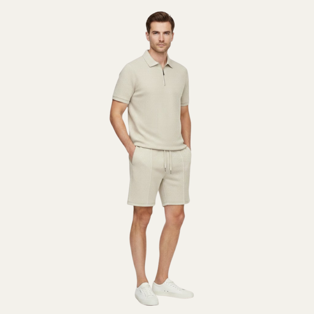 Men's Casual Summer Shirt And Shorts Set Solid Color