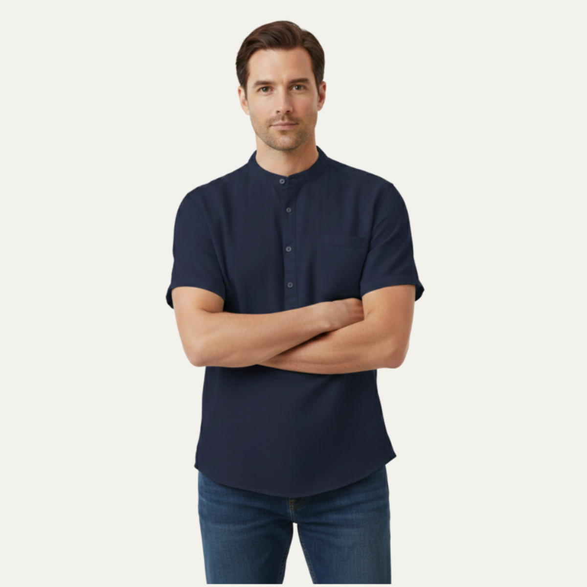 Men's Linen Henley Shirt Classic Summer Beige