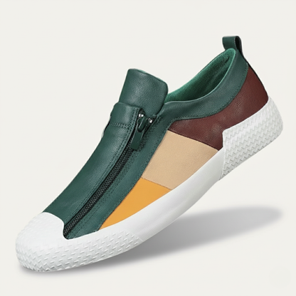Men's Leather Sneakers Zip Up Black