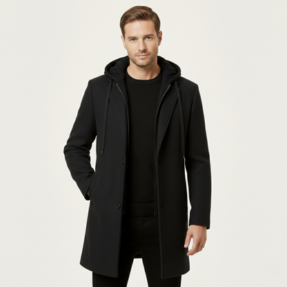 Men's Wool Overcoat Quilted Lining Hooded