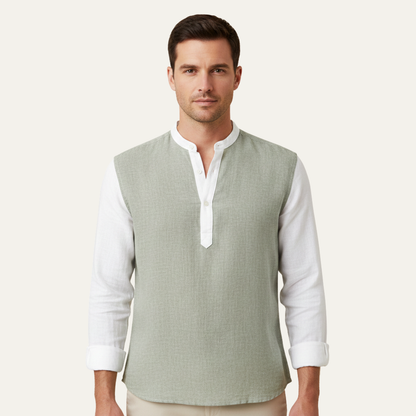 Men's Linen Blend Lightweight V Neck Shirt