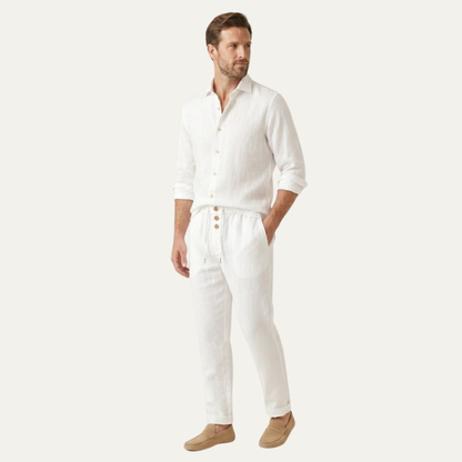 Men's Cotton Linen Straight Leg Pants Breathable Beige