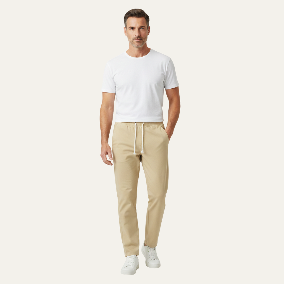Men's Linen Blend Drawstring Pants Lightweight Beige