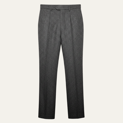 Men's High Waisted Wool Tweed Pants Herringbone Brown
