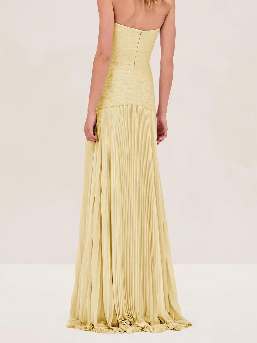 Sage | Women's Strapless Pleated Maxi Dress Formal Evening Gown