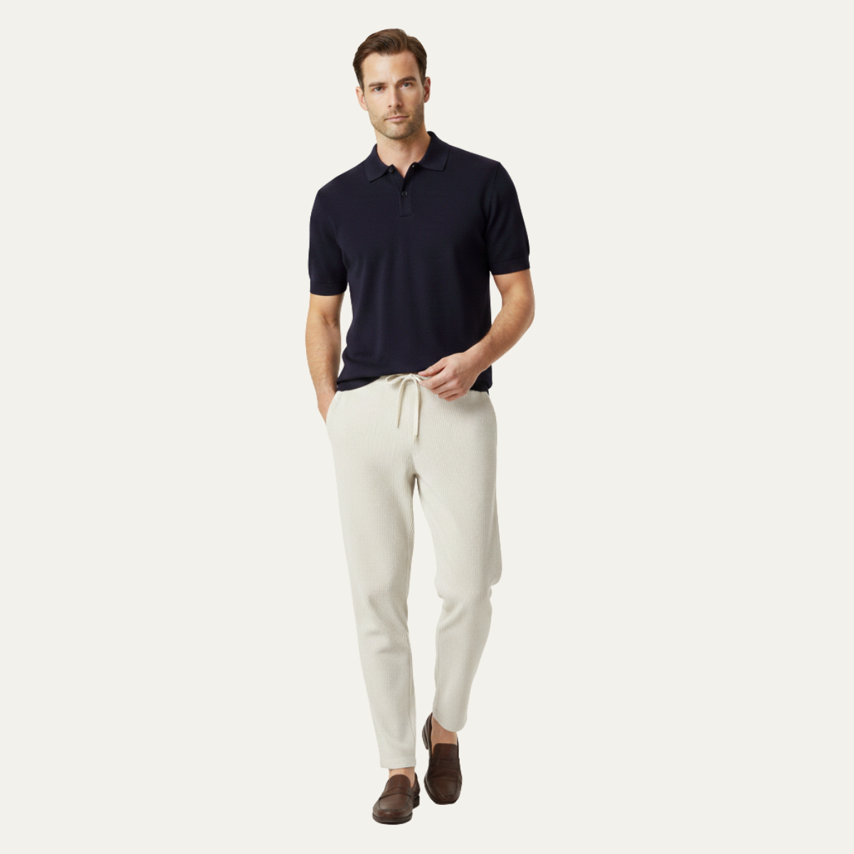 Men's Slim Fit Casual Pants Lightweight Ribbed Beige