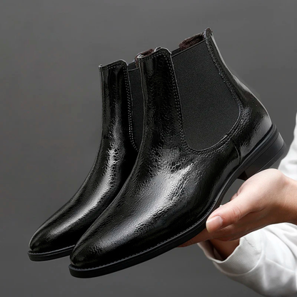 Men's Leather Chelsea Boots Elastic Sides Black - Vonnera