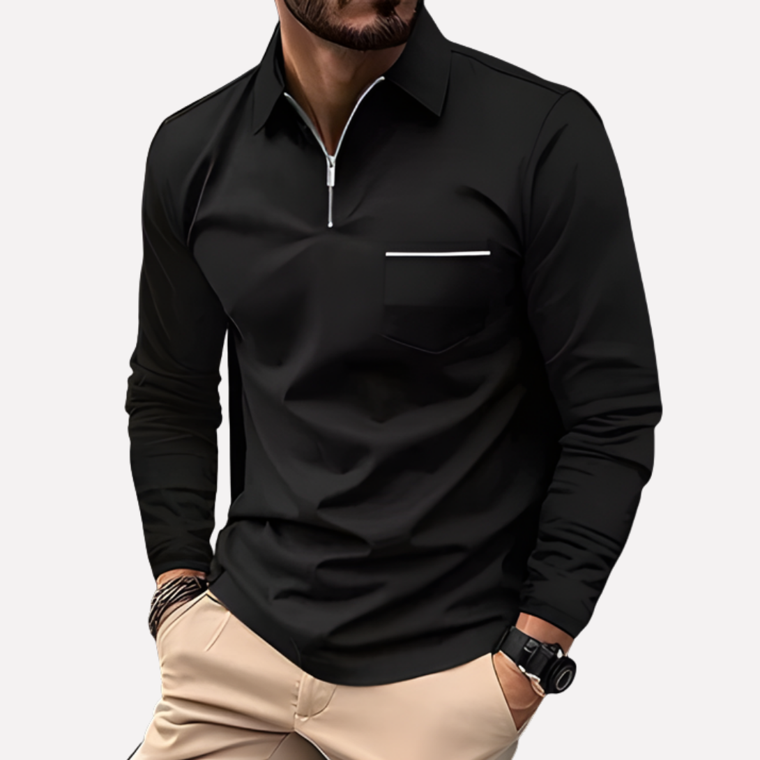 Men's Polo Shirt Long Sleeve Cotton Chest Pocket