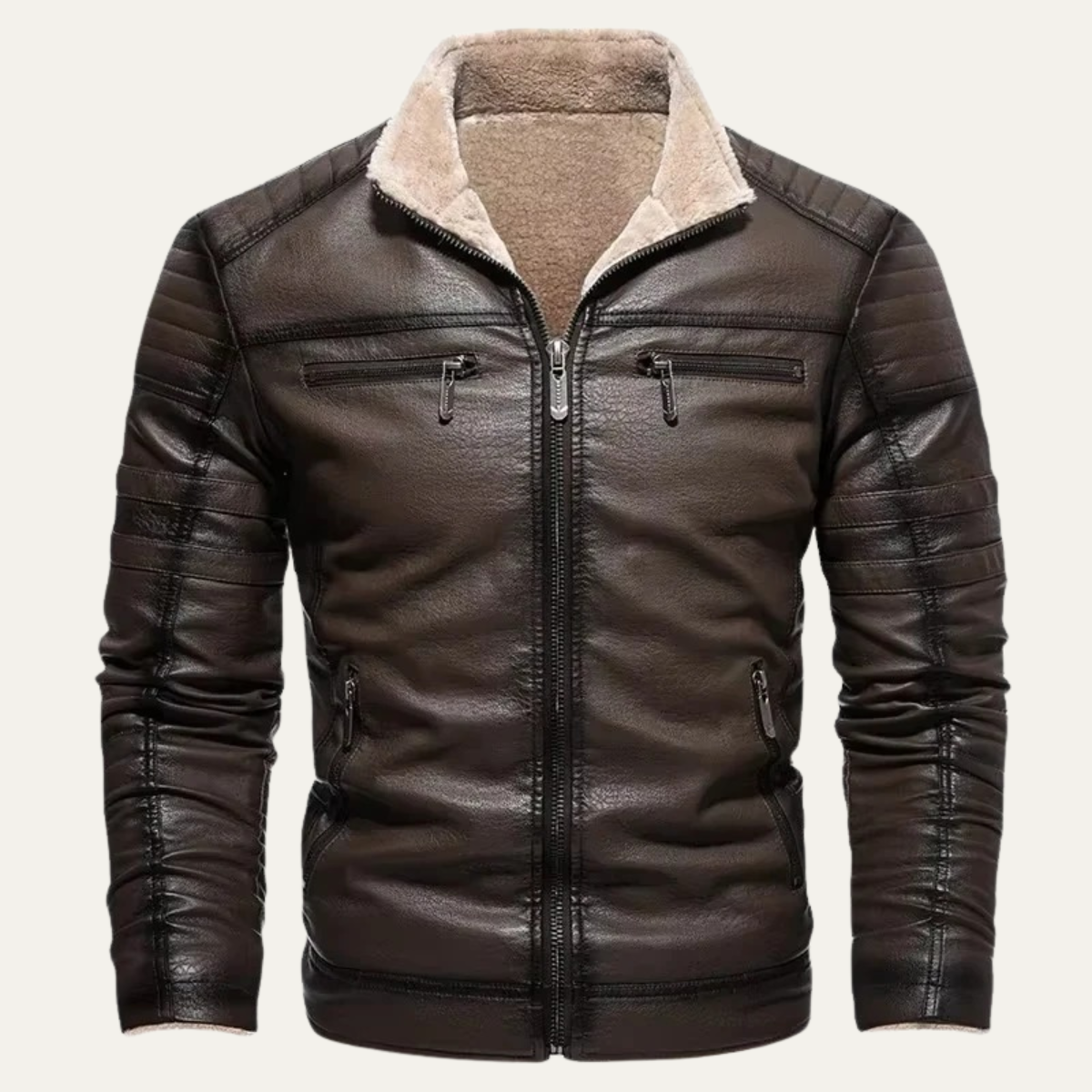 Men's Leather Jacket Shearling Lined Brown - Vonnera