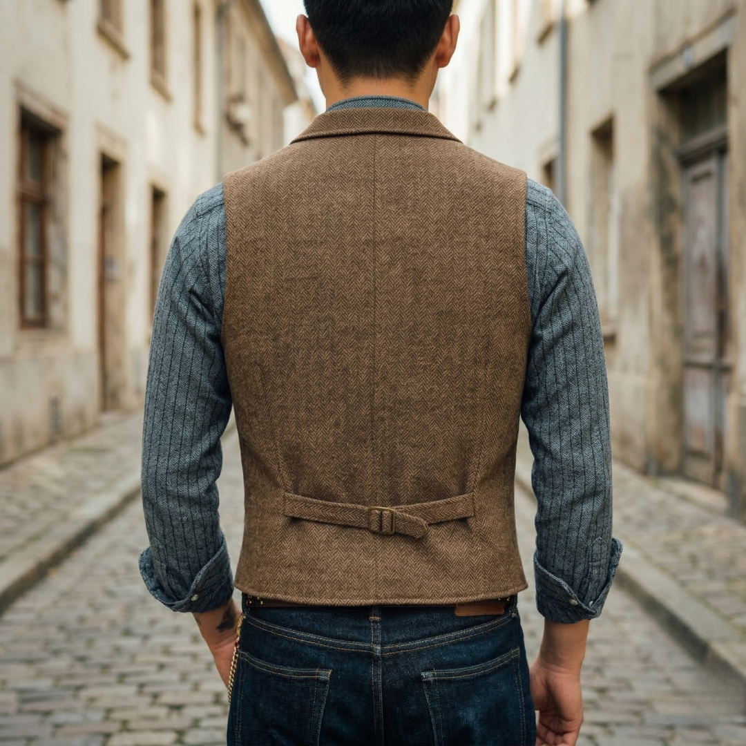 Men’s Tweed Vest Classic Herringbone Waistcoat
