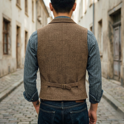 Men’s Tweed Vest Classic Herringbone Waistcoat