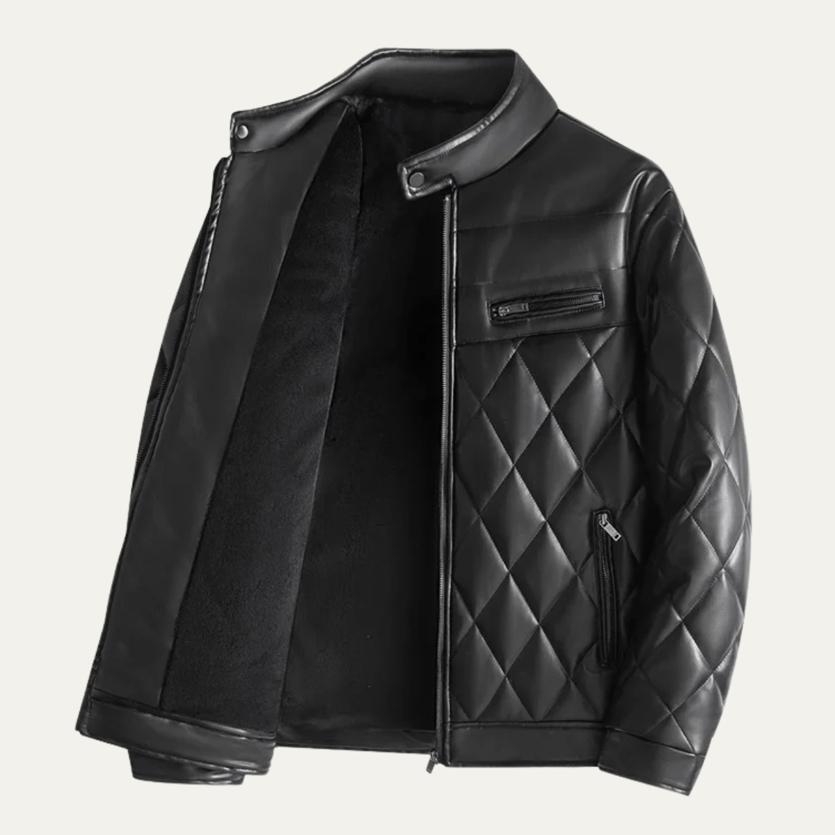 Hampton Men's Leather Biker Jacket Quilted Black