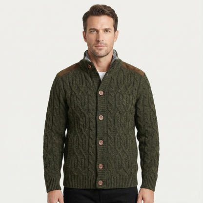 Men's Wool Cardigan Fleece Lined Winter Gray
