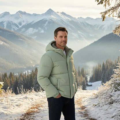 Men's Quilted Puffer Jacket Warm Hooded Winter Coat