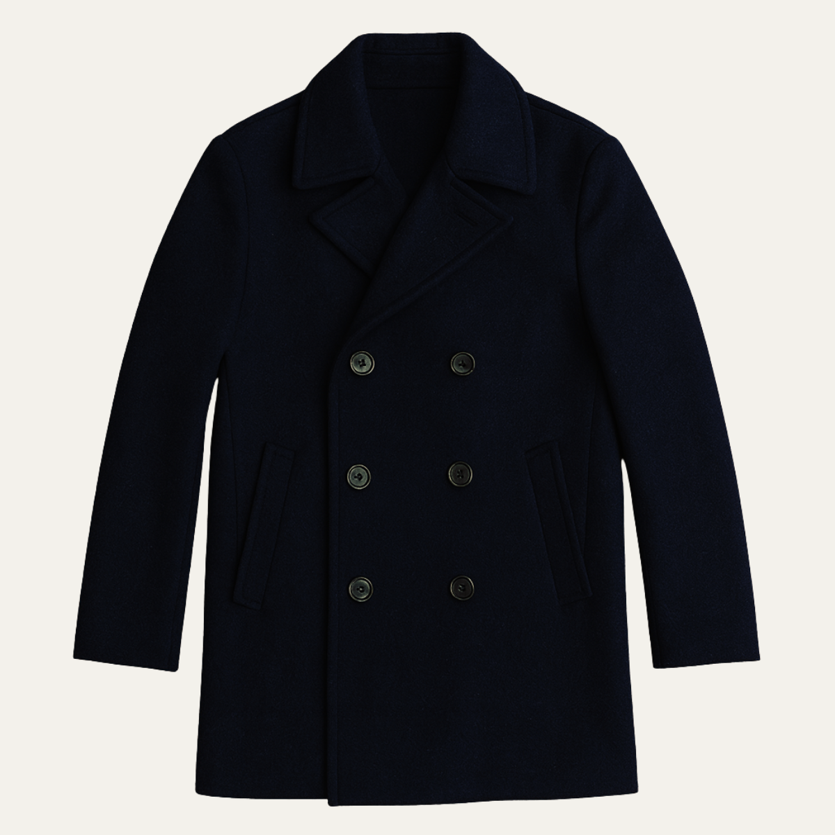 Men's Wool Peacoat Double Breasted Navy Blue - Vonnera