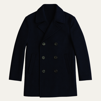 Men's Wool Peacoat Double Breasted Navy Blue - Vonnera