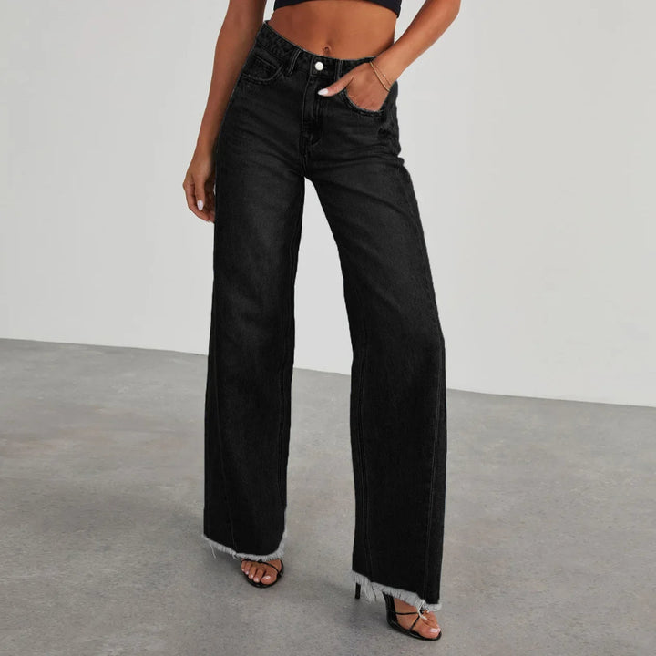 Women's Wide Leg Jeans Frayed Hem - Vonnera