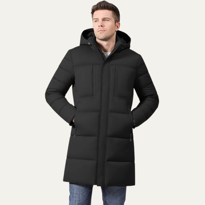 Men's Long Cotton Parka Coat Windproof Black