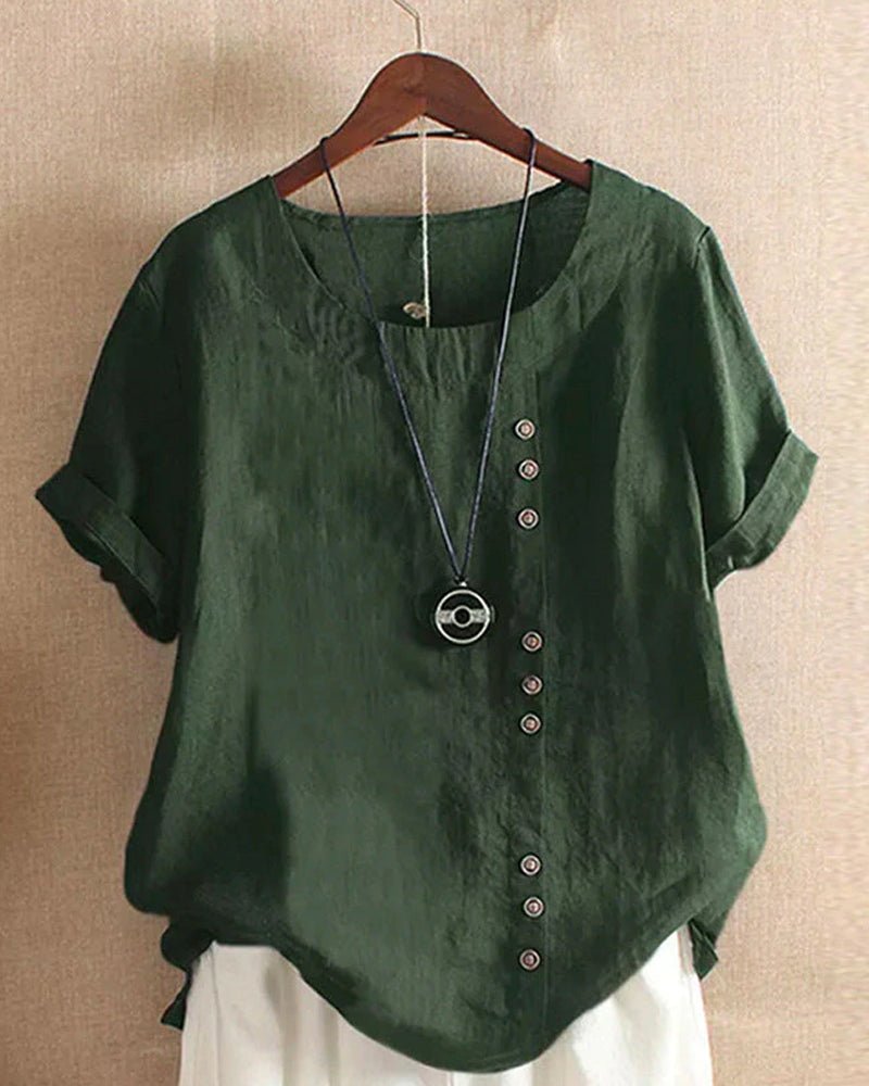Women's Linen Crew Neck Short Sleeve