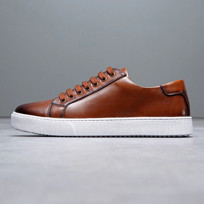 Mens Classic Low Lace Up Shoes Leather Casual Brown