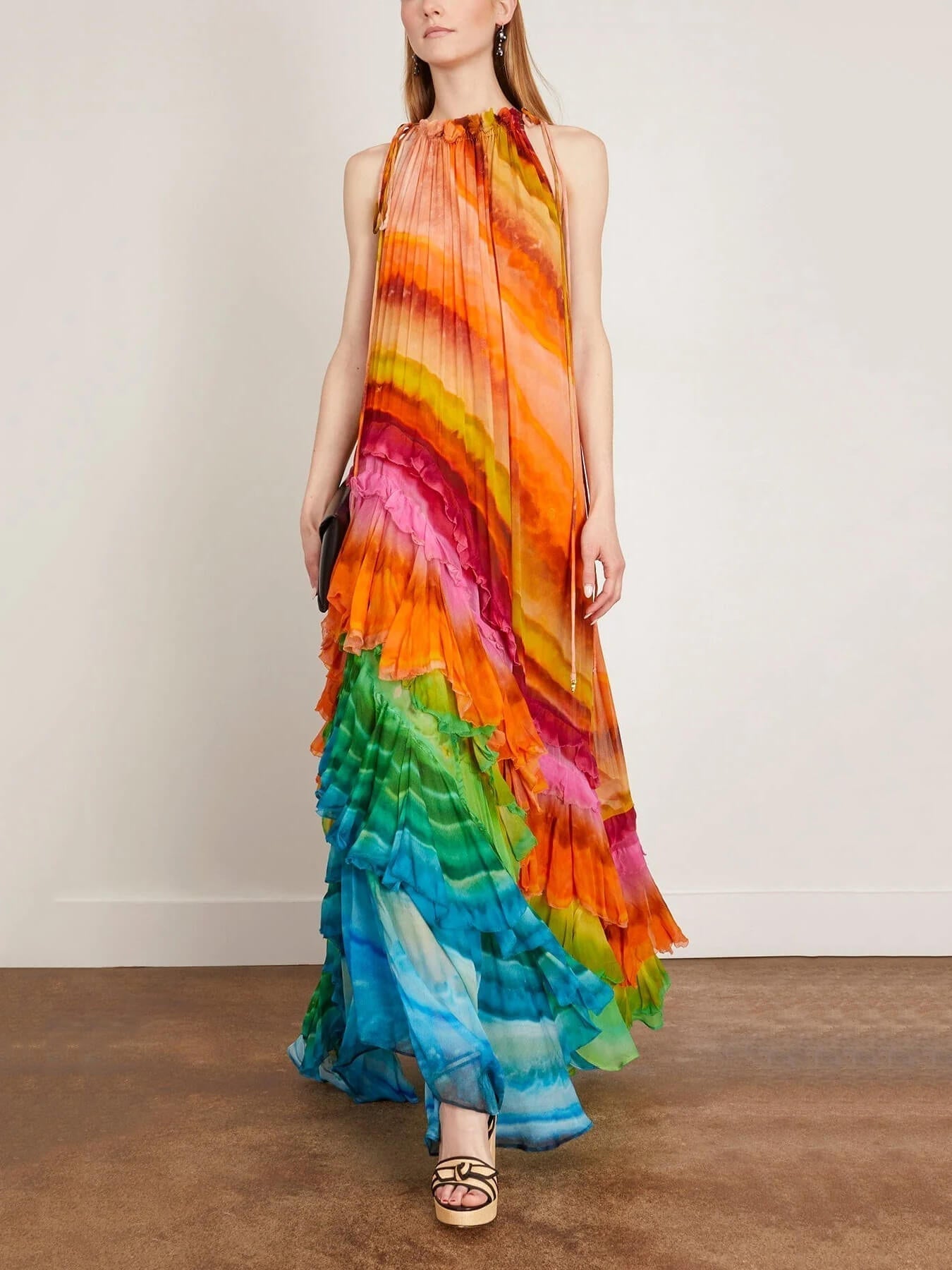Women's Ruffle Maxi Dress Vibrant Print