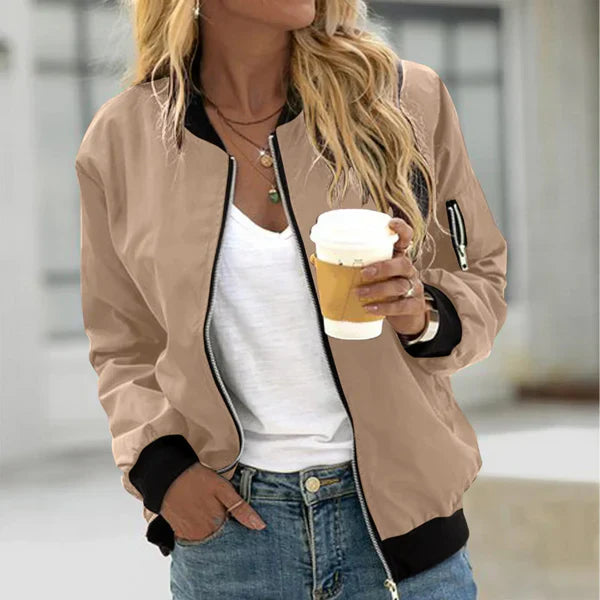 Women's Zip-Up Bomber Jacket Utility Sleeve Pocket
