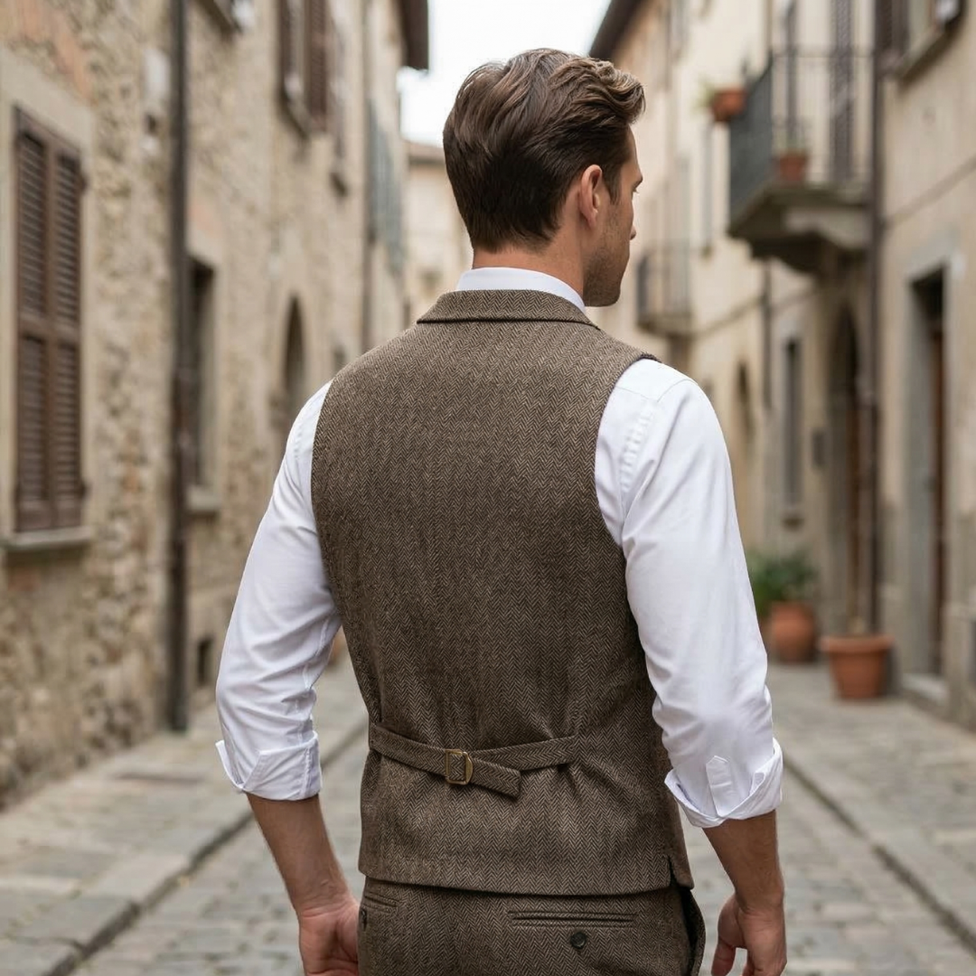 Men’s Tweed Vest Classic Herringbone Waistcoat