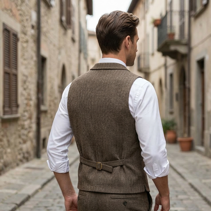 Men’s Tweed Vest Classic Herringbone Waistcoat