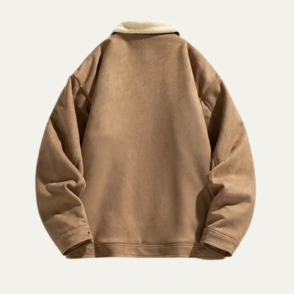 Men's Suede Sherpa Jacket Fleece Lined Brown