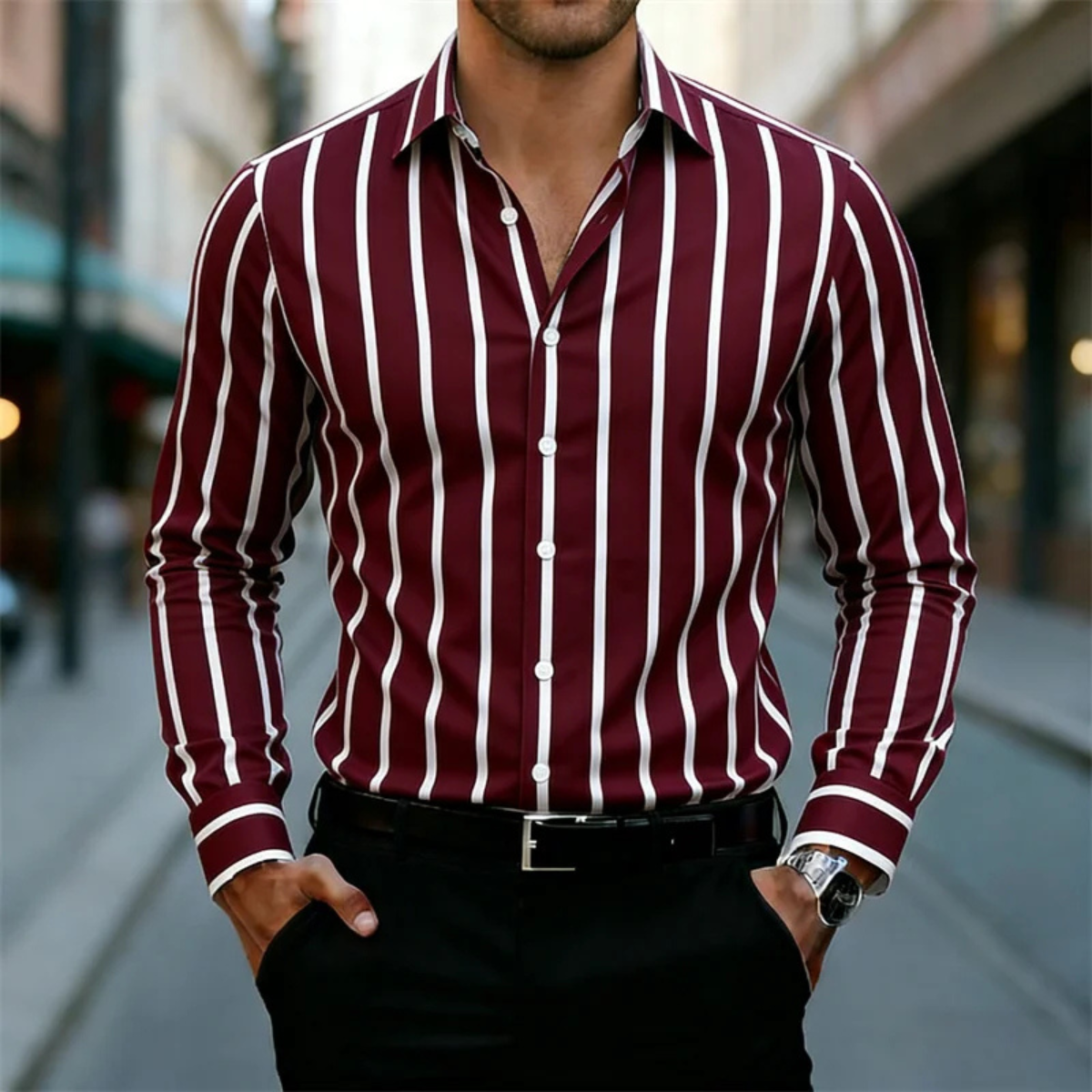 Men's Casual Shirt Multicolor Vertical Stripe Cotton