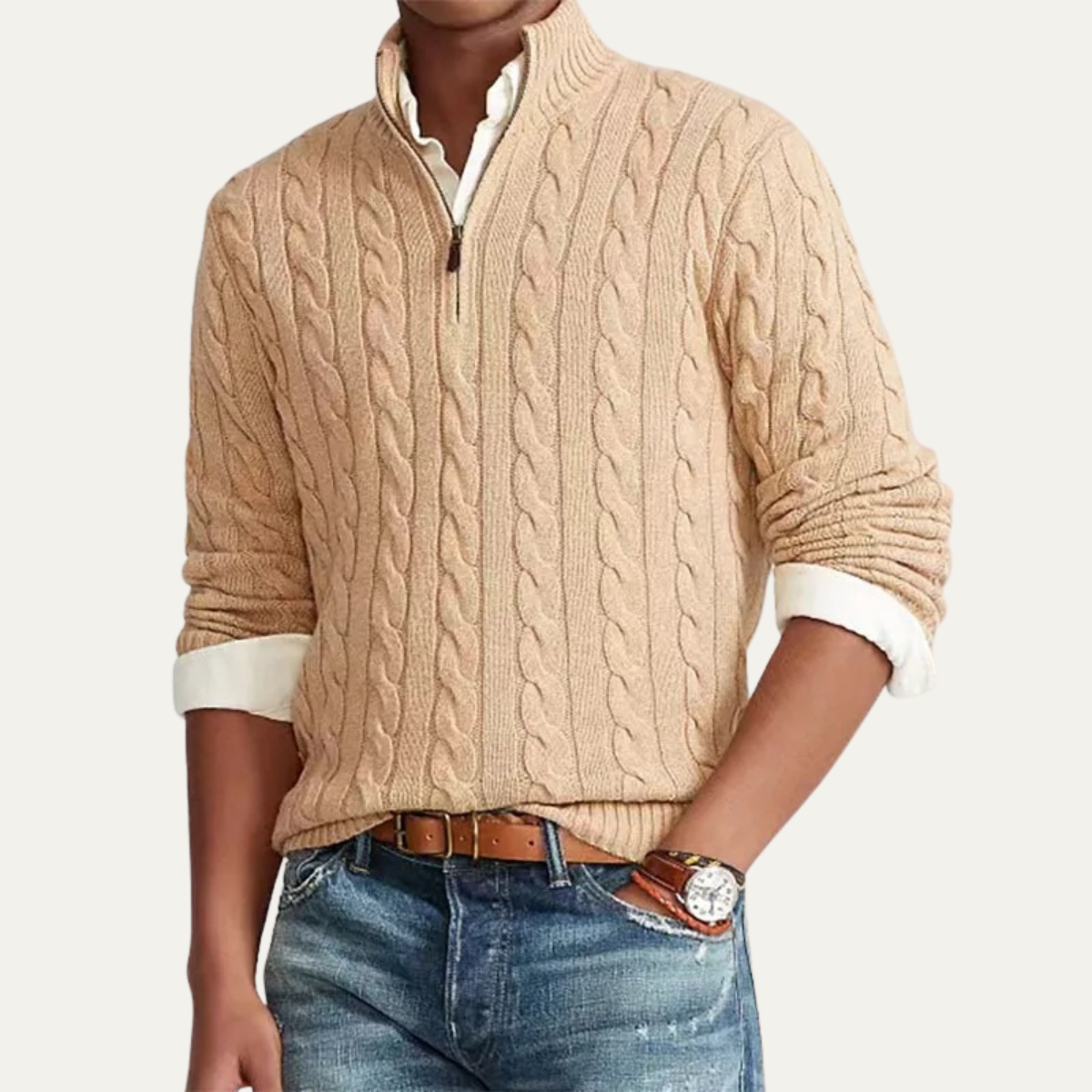 Men's Mock Neck Knitted Sweater Half Zip