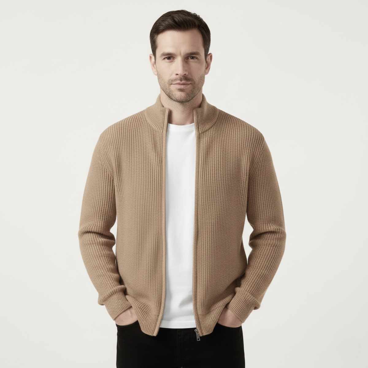 Men's Knit Zip Cardigan Sweater